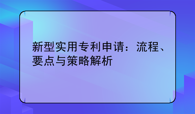 新型实用专利申请：流程、要点与策略解析
