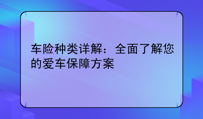 车险种类详解：全面了解您的爱车保障方案