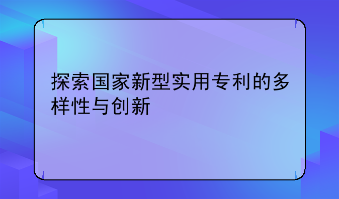 探索国家新型实用专利的多样性与创新