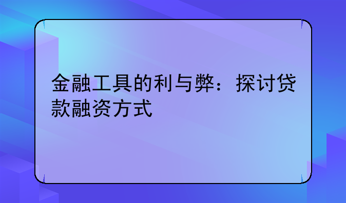 金融工具的利与弊：探讨贷款融资方式