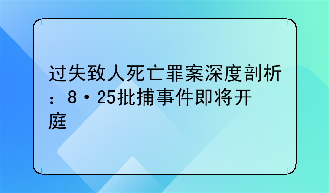 过失致人死亡罪案深度剖析：8·25批捕事件即将开庭